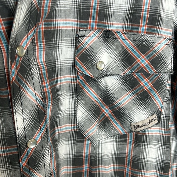 Wrangler Wrancher Pearl Snap Shirt Men's Large Long SLeeve Plaid Western Rodeo - Picture 6 of 7